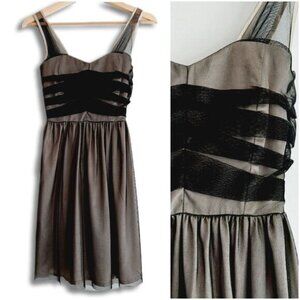 KANVAS Mesh Overlay Fit & Flare Cami Mini Dress Sz S